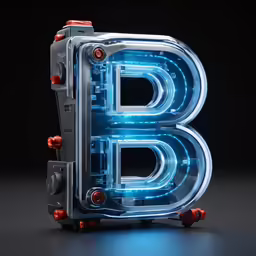 an illuminated letter b is shown with wheels