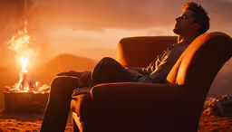 a person is sitting down in an orange chair,a man sitting on top of an orange chair