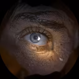 a very strange looking eye shining down on the floor