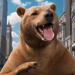 a large brown dog laying down on its back