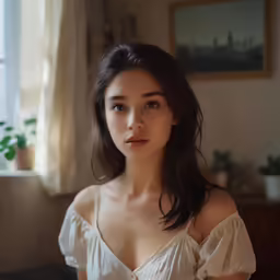 the girl has very small breast in her shirt