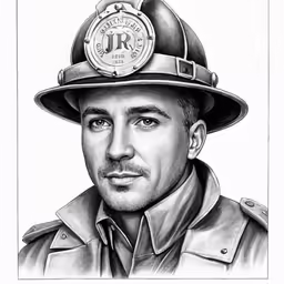 a drawing of the fireman in uniform