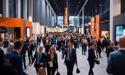 a large group of people in suits walk around