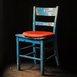 an old chair with a cushion on the seat