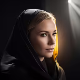 a woman with a headdress and lights
