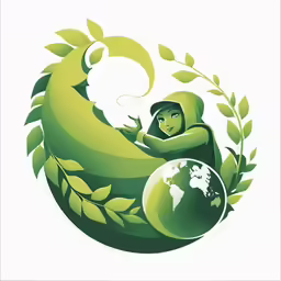 green icon with earth and child in the center