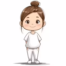 an adorable cartoon girl is standing and smiling