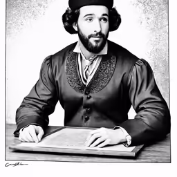 a man sitting at a table in front of an open book