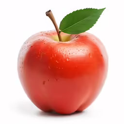 a wet apple with leaf on a white background