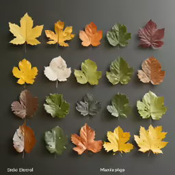 a selection of leaves in different shades of various colors