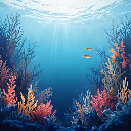 there is an underwater scene of some coral reefs