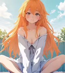 an anime girl sitting cross legged in the air
