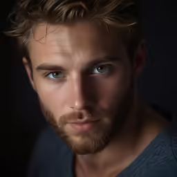 a guy with a beard with the light streaming from his eyes