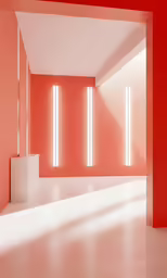 a long room with multiple lit tubes on the wall