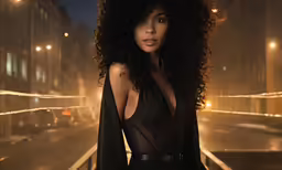 a woman posing on the street with a very sexy look