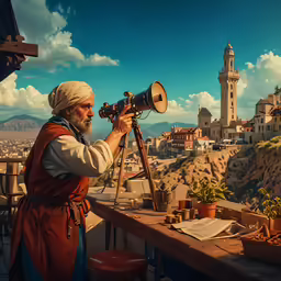 the old man is taking pictures from his desk