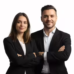 a man and woman standing next to each other