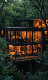 a house that looks like it is in the middle of the woods