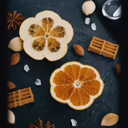 an assortment of orange slices with a serving utensil