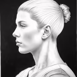a woman wearing a ponytail is shown in this drawing