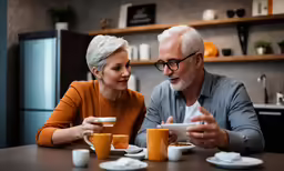 a couple are enjoying a meal at the dining table