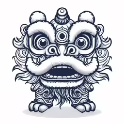 a chinese lion mask with eyes drawn