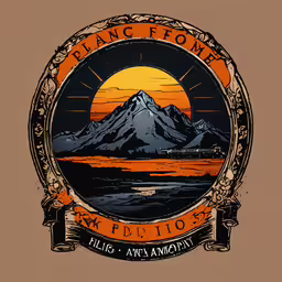 an emblem for the flying water company,a graphic image with a mountain in the middle
