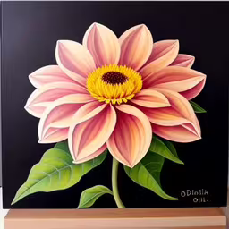 an oil painting of a pink flower on black,painting on canvas of a pink flower,the painting of a flower on the wall is black,a flower is painted on the front of a canvas,this is a beautiful, painted acrylic of a large pink flower