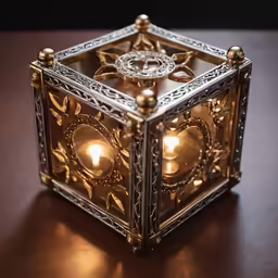 there is a small metal box on a table