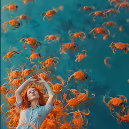 a woman surrounded by jelly fish in the ocean