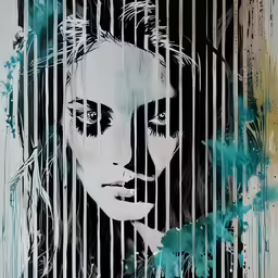 the art is drawn on a wall, and the paint has drops