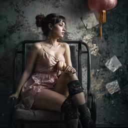 the young woman is sitting in a chair