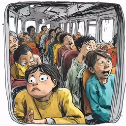 the cartoon has many people in the room