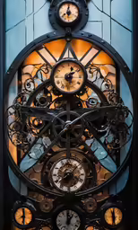there are several clocks inside the large window