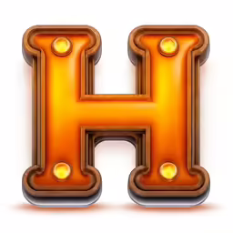 a 3d rendering letter h is displayed on a white surface