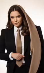 the woman is wearing a suit and a tie