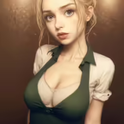 an image of a beautiful young lady wearing an old - fashioned green blouse