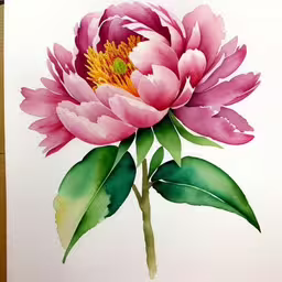 a painting of a large pink flower,watercolor of a large pink flower on white paper