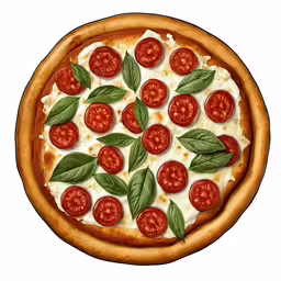 a drawing of a pizza with tomatoes on it