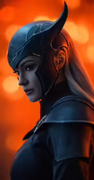 a woman in black and silver makeup and helmet