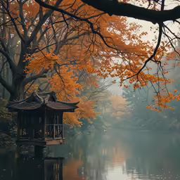 a pavilion sitting on top of a river