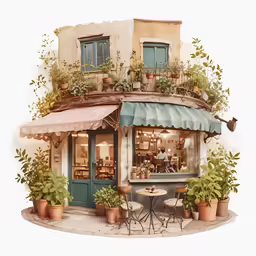 a storefront with plants and potted plants