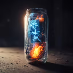 a glass jar filled with fire and water