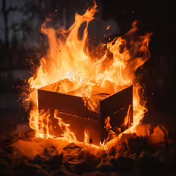 a box with a bunch of hot and bright flames on top of it