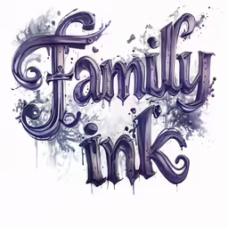 an illustration of the words family ink in silver letters