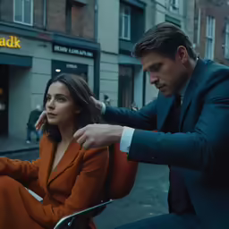 a man helping a woman comb her hair