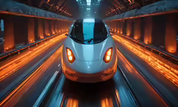 white bullet train moving through a tunnel at night