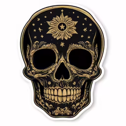 a sticker of a skull with a floral arrangement on its head