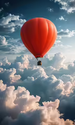 a hot air balloon is flying through the clouds