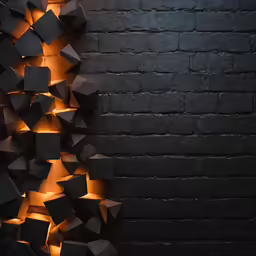 some black squares that are placed in a wall